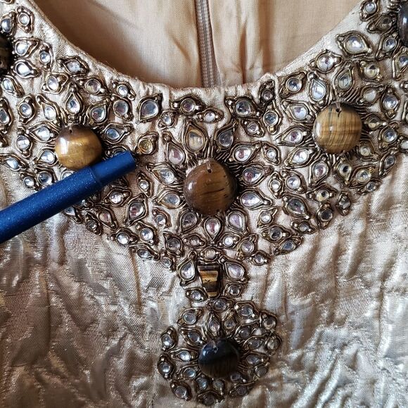 Rare! Michael Kors Runway Metallic Embellished Neckline Sleeveless Sheath Dress - Picture 12 of 13